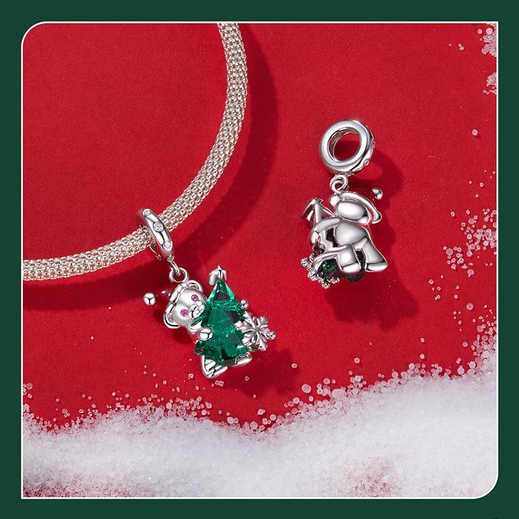 Yinziyun Weihnachtsbär Halskette für Damen, Leichter Luxus s925 Sterlingsilber Glücksbringer Schlüsselbeinkette