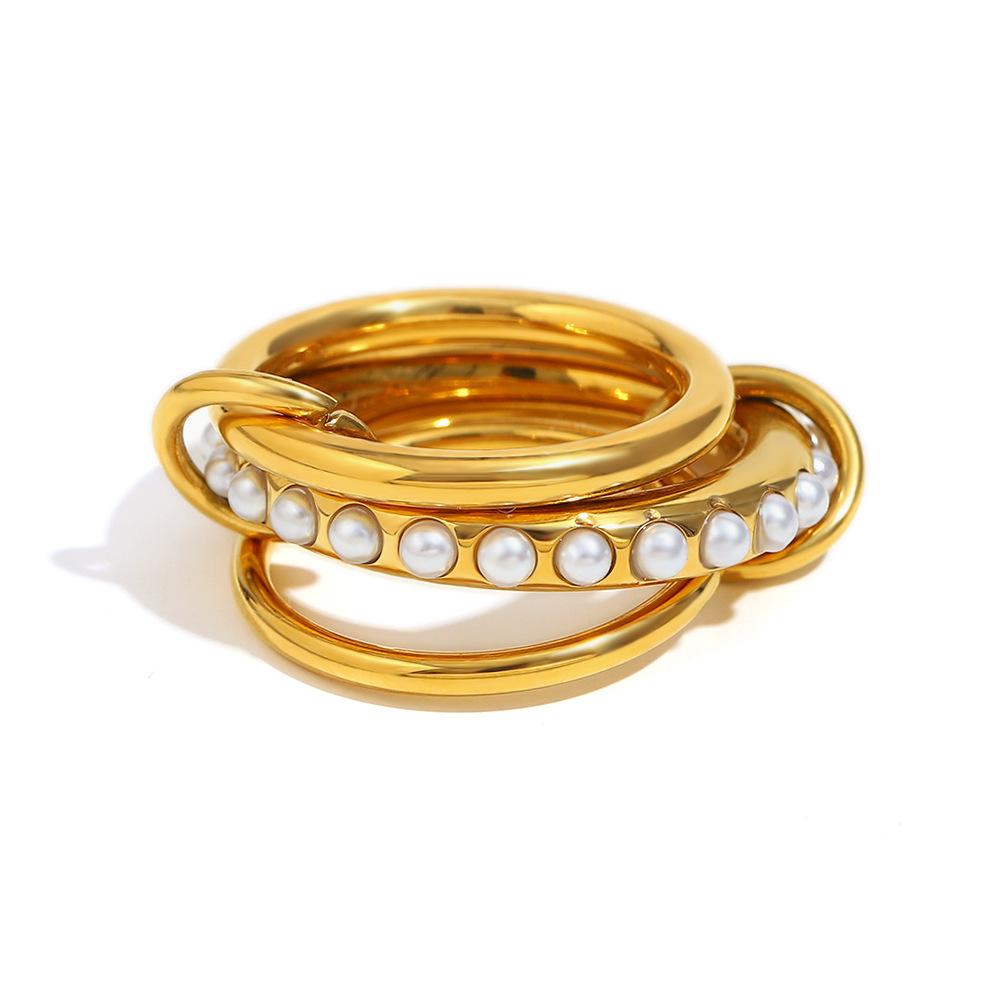 

Multi-layer Stackable Finger Rings Shiny Cubic Zirconia Link Ring 18K Gold Plated Stainless Steel High Quality Jewelry Accessory US 8