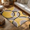 Yellow Gray Geometric Bohemian Rug, Interlocking Circle Pattern Non-Slip Carpet, Modern Living Room Mat for Artistic Decor