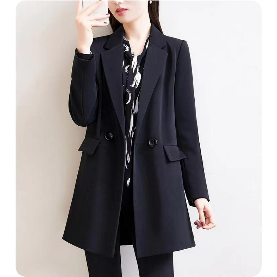 Loose Casual Black Blouse, Small Suit, Female Temperament, Spring and Autumn Jacket, Mid-length Suit S