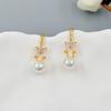Fashion Light Luxury Creative Simple Niche Earrings Classic Four-Leaf Clover Pearl Zircon Earrings Earrings Spot