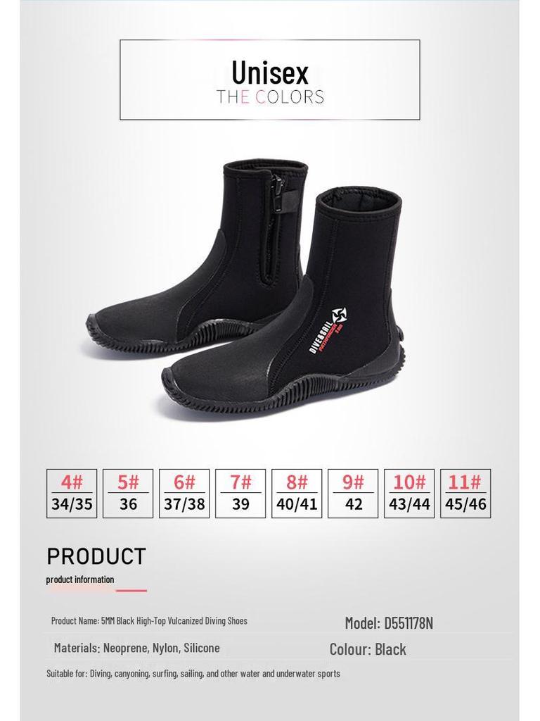 Unisex 5mm High-Top Diving Boots: Non-Slip, Puncture-Resistant Snorkeling, Surfing, and Canyoneering Shoes
