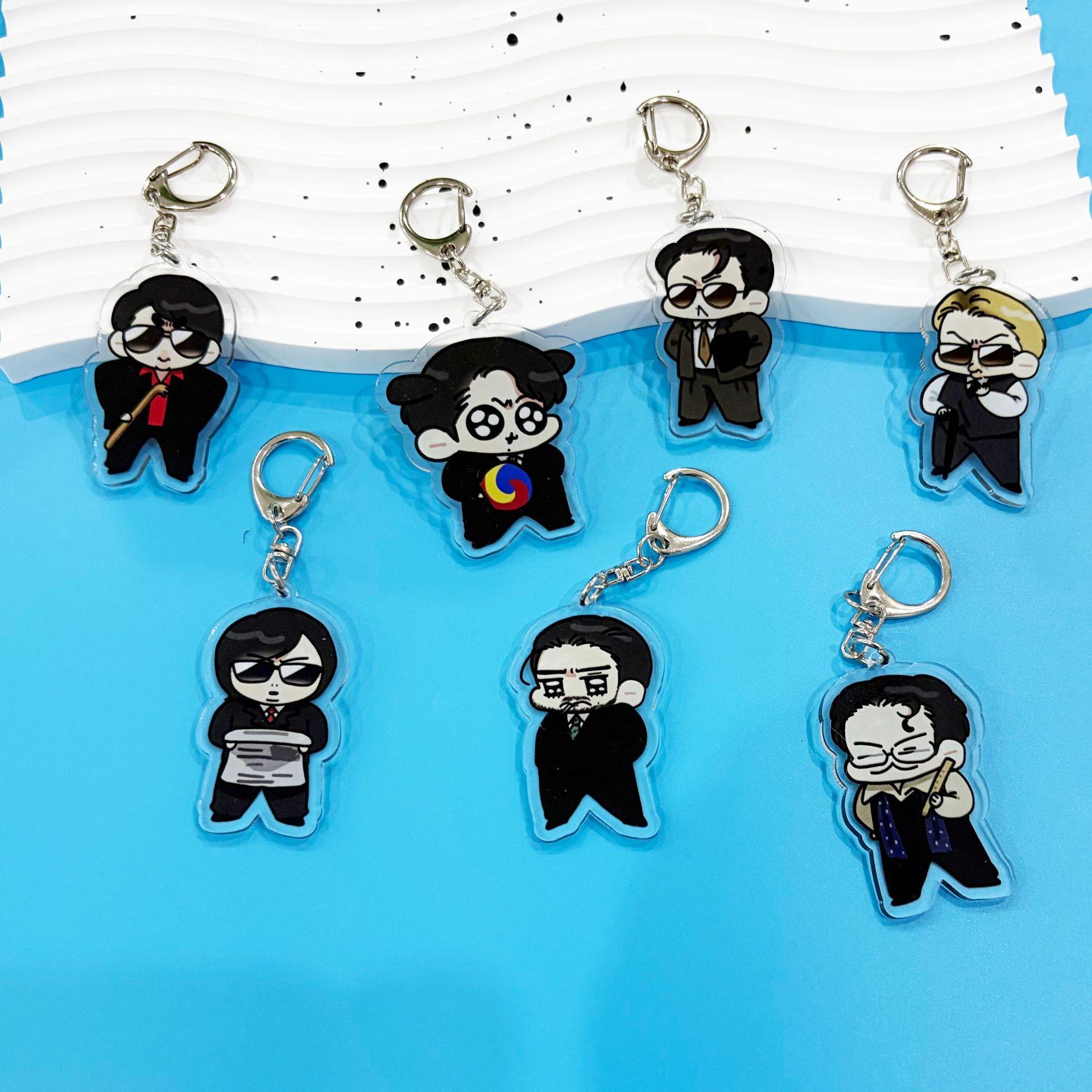 

7pcs Korean Cartoon Keychain, Cute Suit Cartoon Keyring, K-pop ARMY Fans Bag Charm(Jin / RM / Suga / Jimin / V / J-Hope / Jungkook) 7pcs