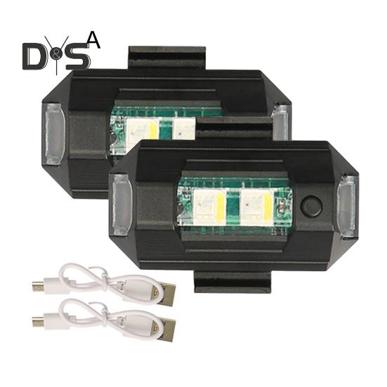 2 Stück LED-Blitzlichter für Drohnen, 7 Farben, wiederaufladbar über USB, Warnlicht für Flugzeuge, Reiten, fliegende Antikollisions-Rücklichter für Flugzeuge und Motorräder