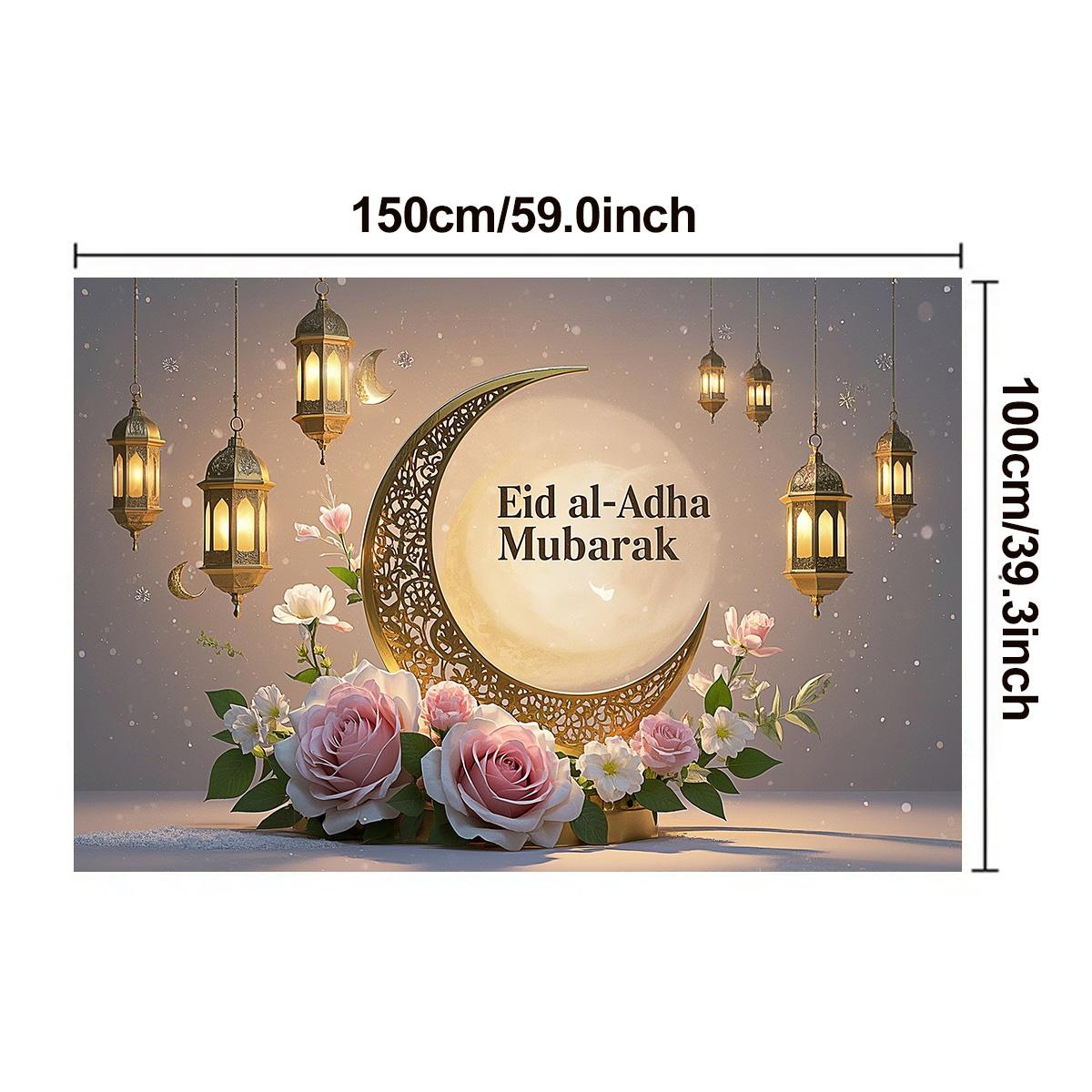 

1 шт. Фон для фотосъемки на стену с розами на праздник Ид Мубарак с золотым полумесяцем, розовыми и белыми розами и фонариками для Рамадана Карима, Аль-Адха и выпускных 150*100cm