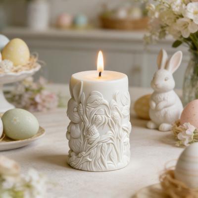 Easter Candle Mold Silicone Embossed Bunny Floral Pattern Cylindrical Candle Making Mold Easter Party Supplies