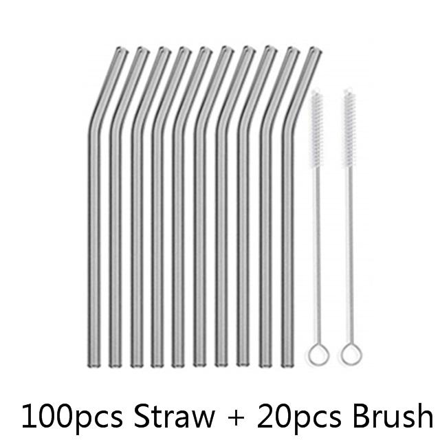 100Pcs Reusable Drinking Glass Straws 20cmx8 mm For Smoothies, Tea, Juice --10Pack With 20Pcs Cleaning Brush Barware