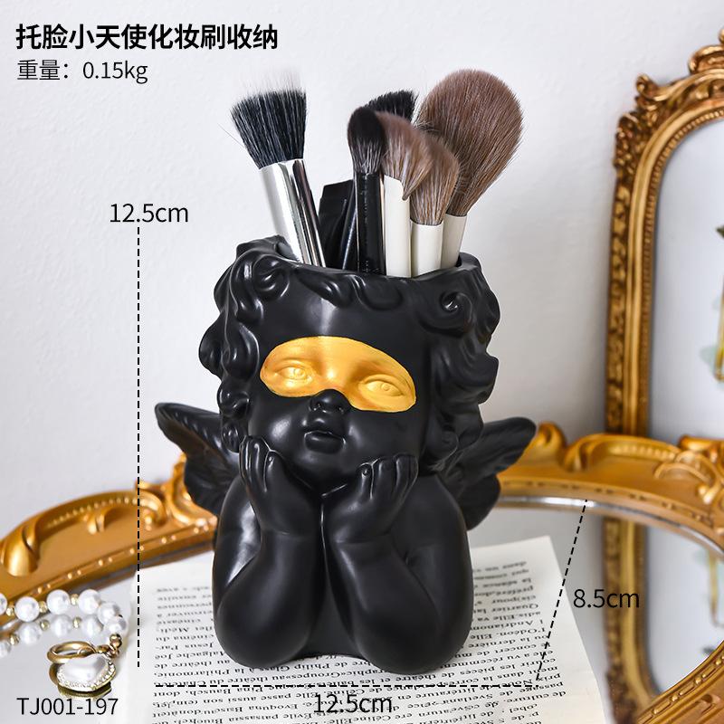 

Minimalist Angel Face Makeup Brush Holder Premium Desktop Organizer Decorative Cosmetic Pen Pot with Smooth Surface for Decor чёрный