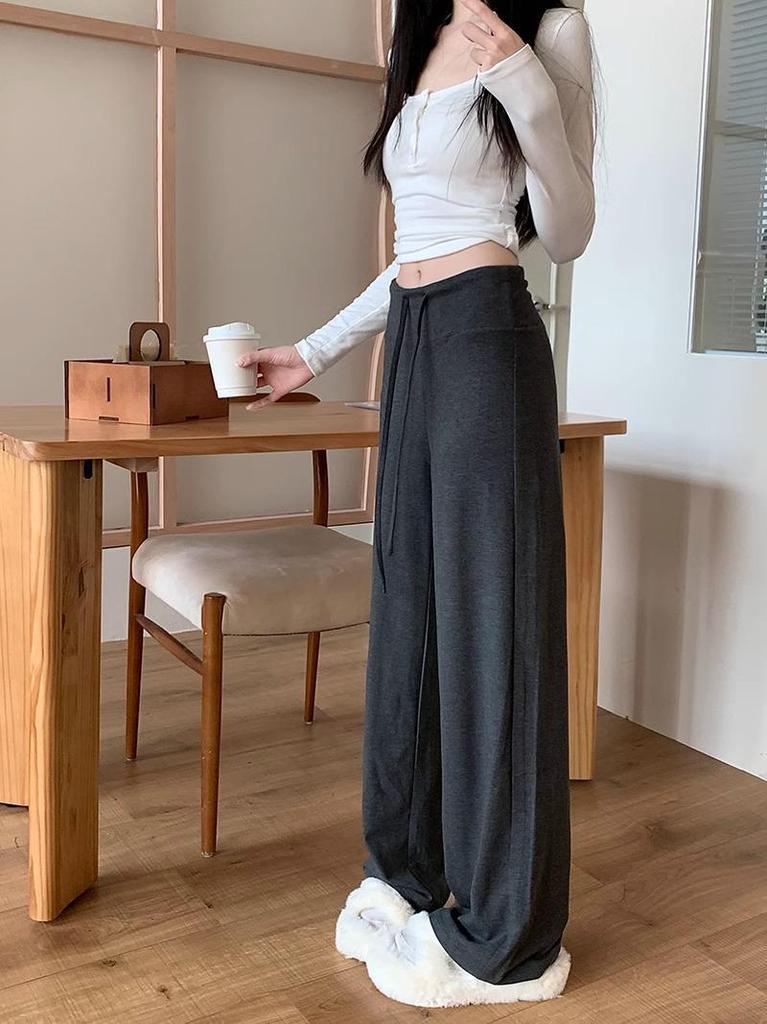 Modal Dark Gray Maternity Wide-Leg Drawstring Pants - Summer Casual Plus Size