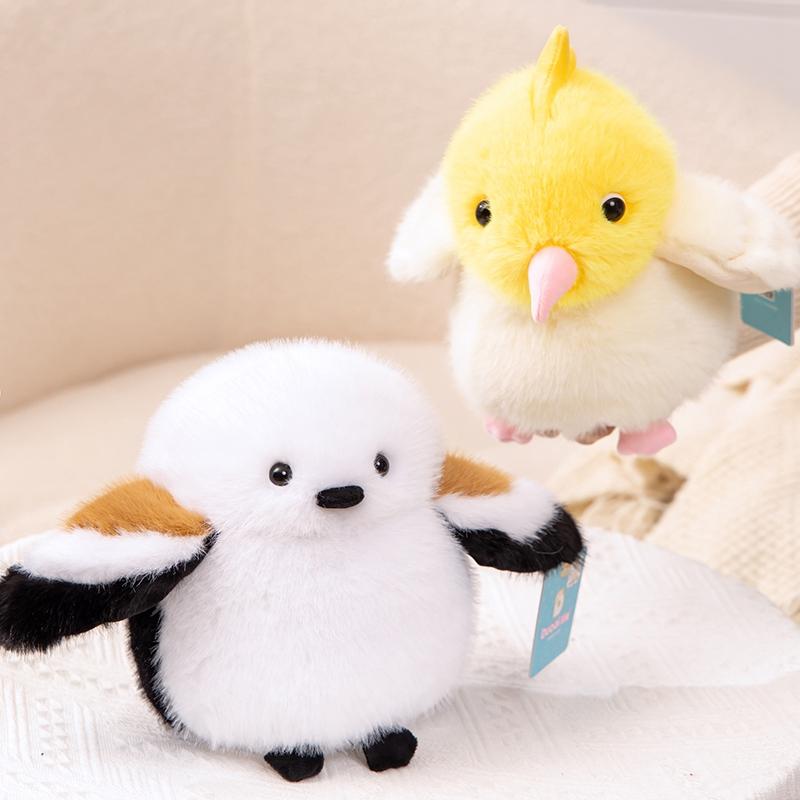 Jouets Peluches d'Oiseaux Kawaii 21cm Mini Poupées Peluches d'Oiseaux Artificiels Mignon Perroquet Moineau Réaliste Jouet Peluche pour Enfants Anniversaire Cadeaux de Noël