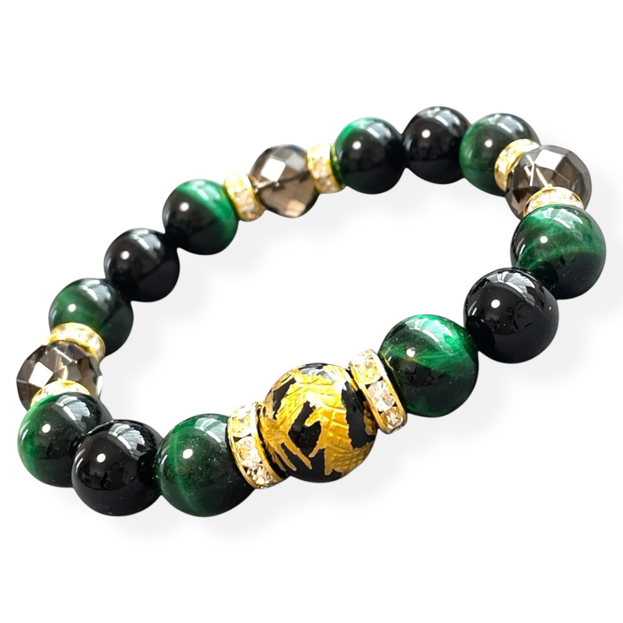

[BLESSING M style] Men s Natural Stone Power Stone Bracelet [Fortune, Wealth, and Career Luck] Five-Clawed Emperor Dragon Gold Carving, Onyx, Green
