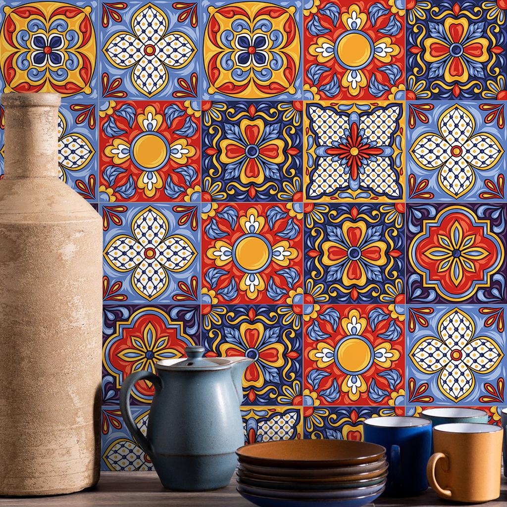 Mediterranean Style Pattern Thickened Anti-Fouling Kitchen Sticker Beautified Decorative Sticker Self-Adhesive Wallpaper