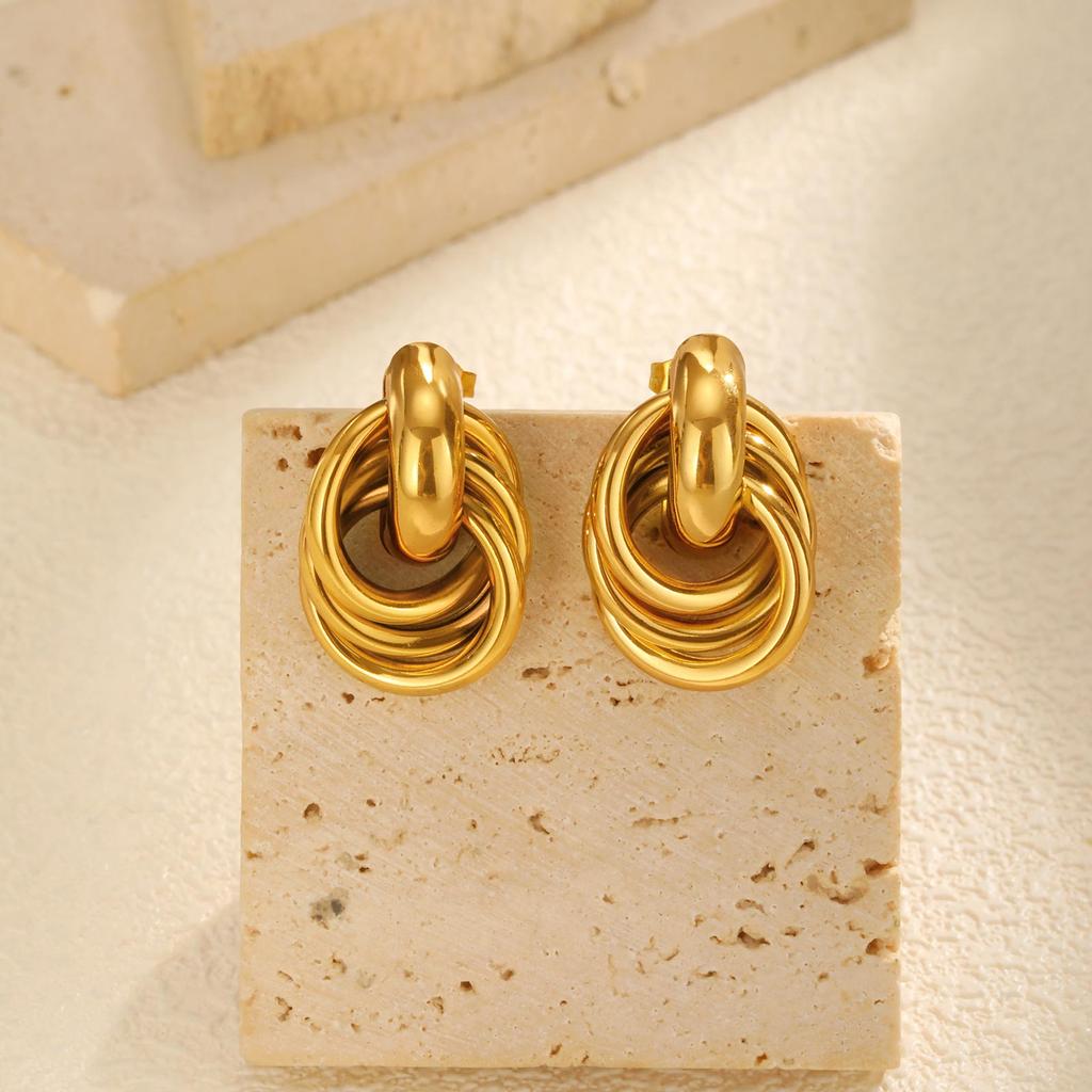 18k Gold Plated Multiple-layer Circular Earrings For Women, Exaggerated Drop Earrings, Geometric Jewelry Gift