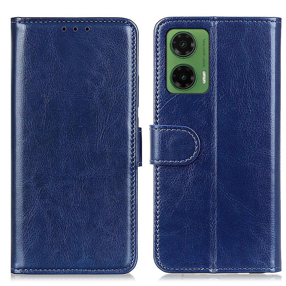 

For Motorola Moto G35 5G Case Crazy Horse Texture PU Leather Phone Stand Cover Blue