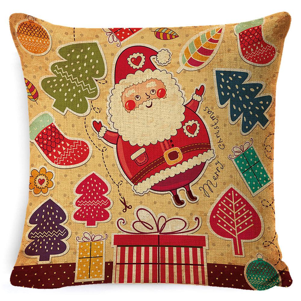Christmas Pillowcase, Home Bedside Cushion, Linen Short Plush Printed Halloween Sofa Pillow