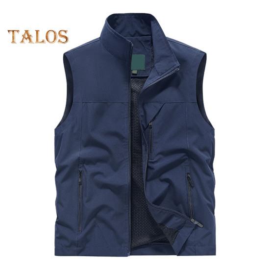 

Мужской жилет с воротником-стойкой, без рукавов, застежка-молния, жилет с большими карманами, однотонный жилет для рыбалки на открытом воздухе XXXL темно-синий