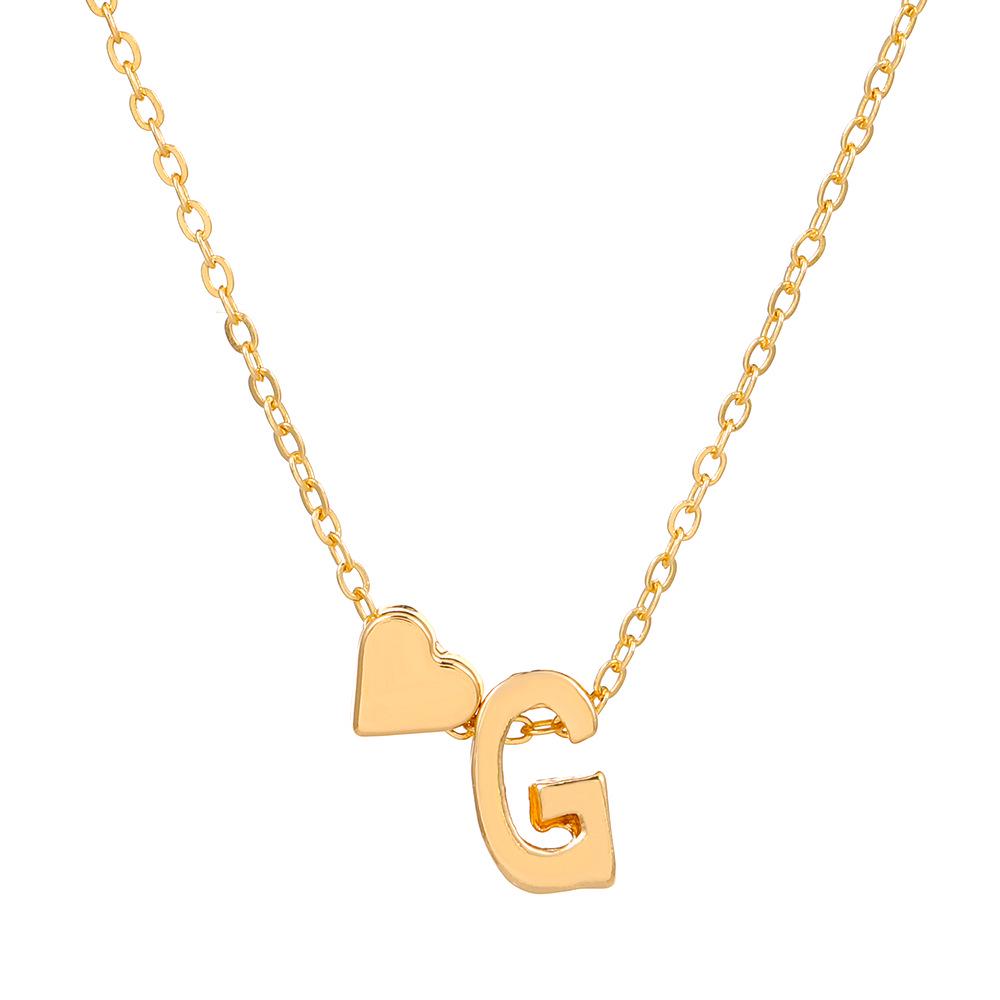 European & American Alphabet Love Heart Pendant Necklace – Versatile Peach Heart Clavicle Chain