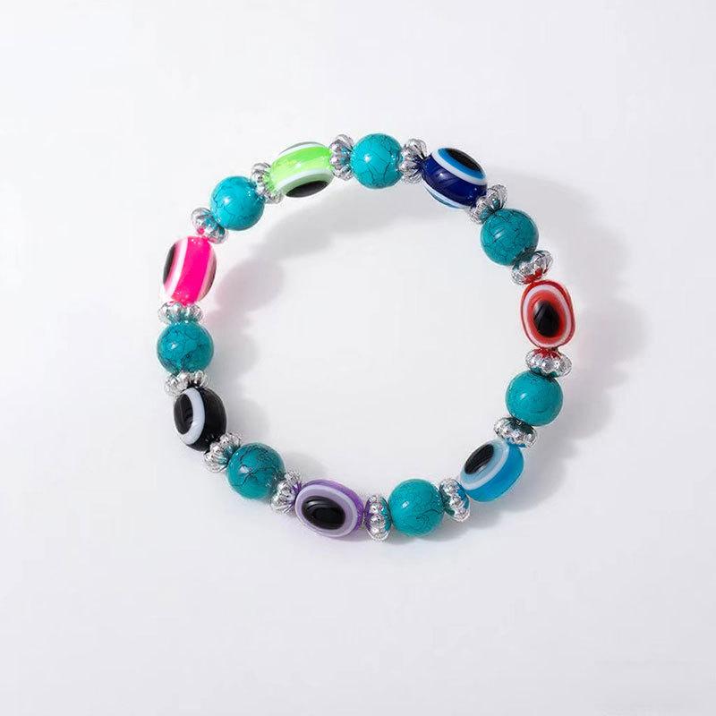 Vintage Handmade Colored Turquoise Beads Devil'S Eye Bracelet Fashion Personality Beaded Eye Elastic Bracelet