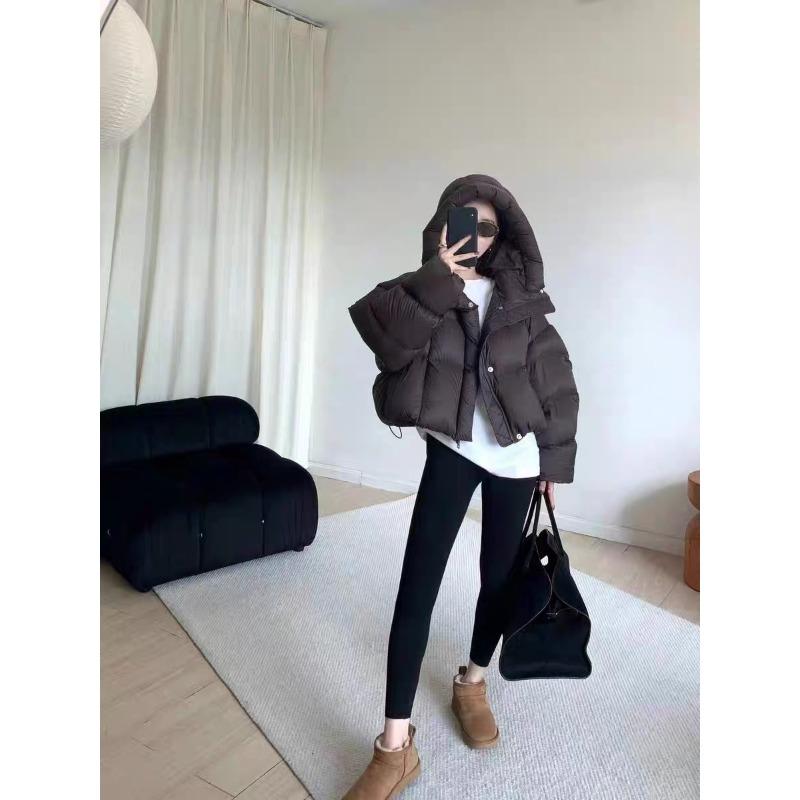 Abrigo Corto de Plumas Retro para Mujer Chaqueta Acolchada de Invierno con Capucha Ropa Exterior Gruesa de Algodón Moda Vintage Tendencia