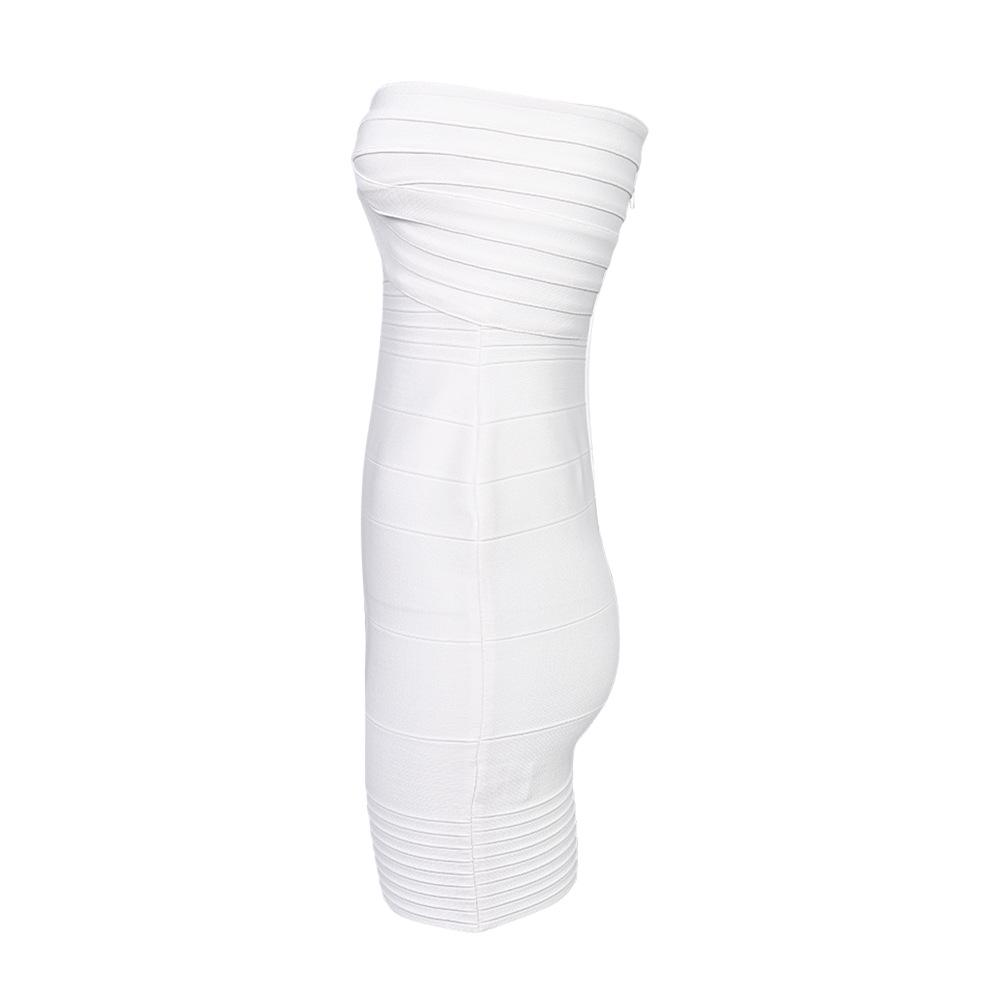 Luxury Off-Shoulder Bandeau Bandage Dress with Stripe Pattern and Waist-Cinching Hip-Hugging Design