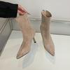 Winter Thin Heel Women Ankle Boots Elegant Pointed Toe Stretch Slim Shoes Female Party Dress Modern Short Botas Para Mujer
