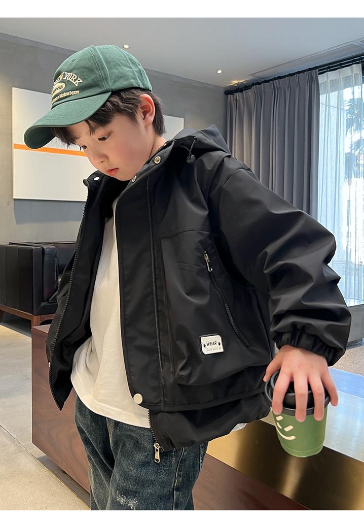 Boys' Outerwear, New Spring Clothing, Children's Spring Hooded Windbreaker Jacket, Big Children's Top, Stylish Spring and Autumn Fashion Trend