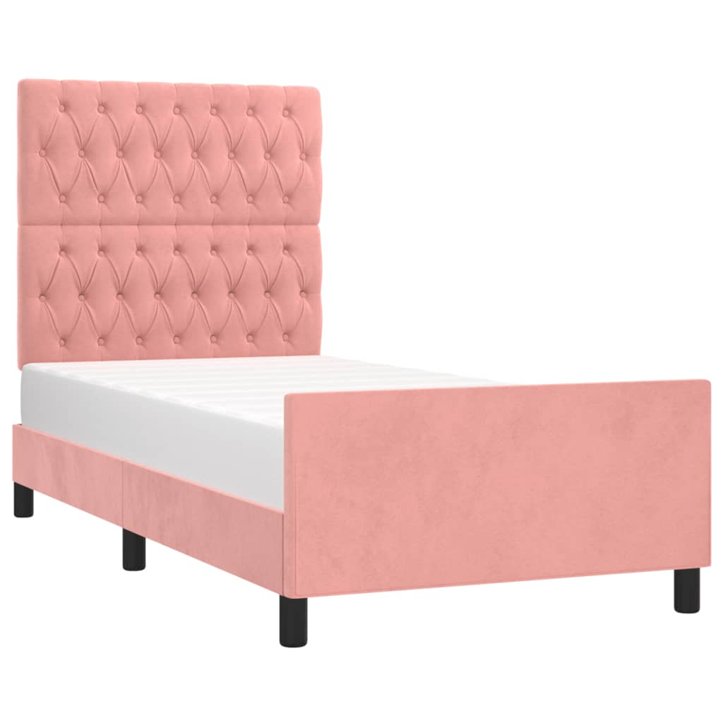 Pink Velvet Bed Frame with Adjustable Headboard 100 x 200 cm