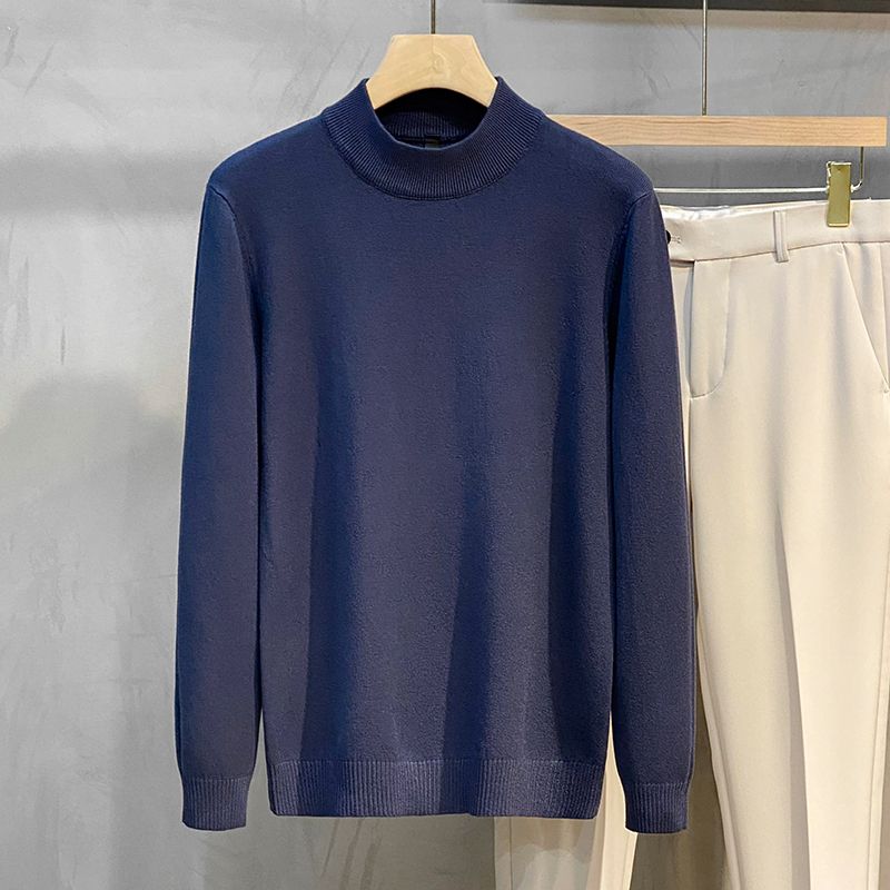 New Autumn and Winter Fashion Trend Men's Simple and Versatile Half High Neck Knit with Underlay Men's Solid Sweater