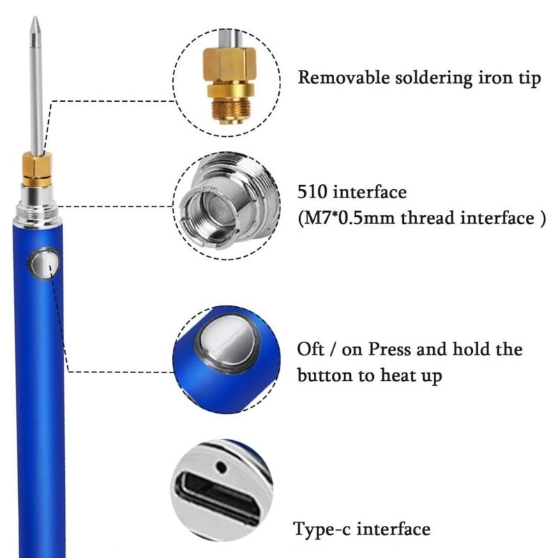 Comfortable Wooden Handle Soldering Iron Featuring Four Gear Temperature Control USB Charging Rapid Heating Lightweight Design