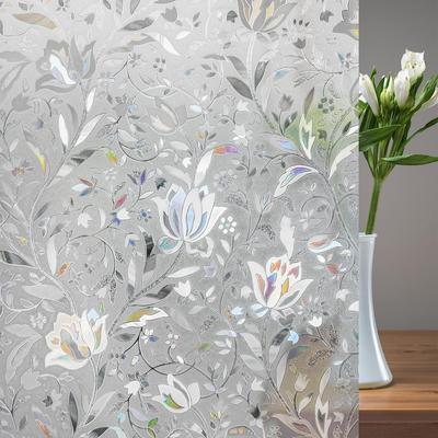 Decoratieve Glas-in-loodramen en Raam Privacyfolie Statische Opbergruimte Zonlichtafdekking Vorst Huis Regenboog Tulp Design