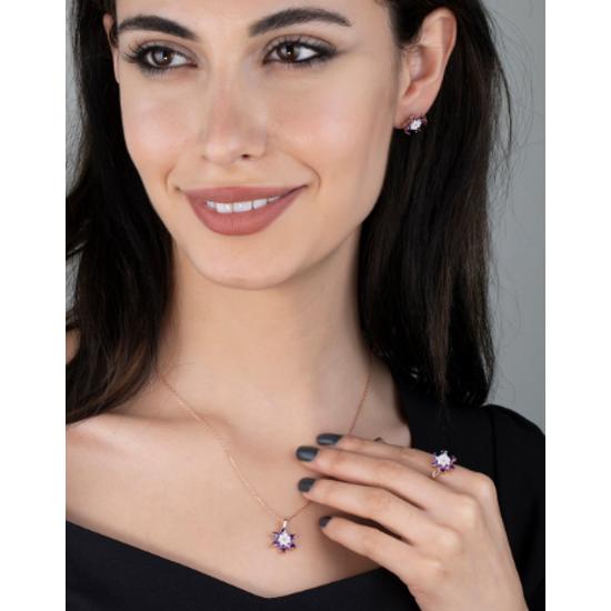 925 Sterling Silver Pearlescent Purple Lotus Flower Jewelry Set