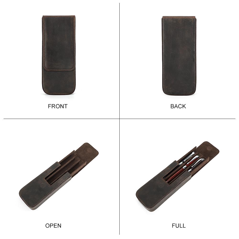 Genuine Leather Handmade Pen Case High Quality Retro 2/3/6/12 Slots Unisex Pen Pouch Office School Supplies Stationery Box