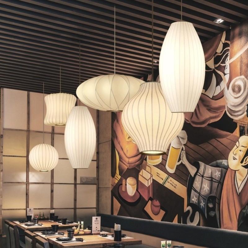 Modern Simple Led Lantern Pendant Light Restaurant Japanese Style Hanging Lights Teahouse Dining Room Fabric Droplights