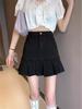 2024 New Petite High-Waist Gray A-Line Pleated Skirt for Women