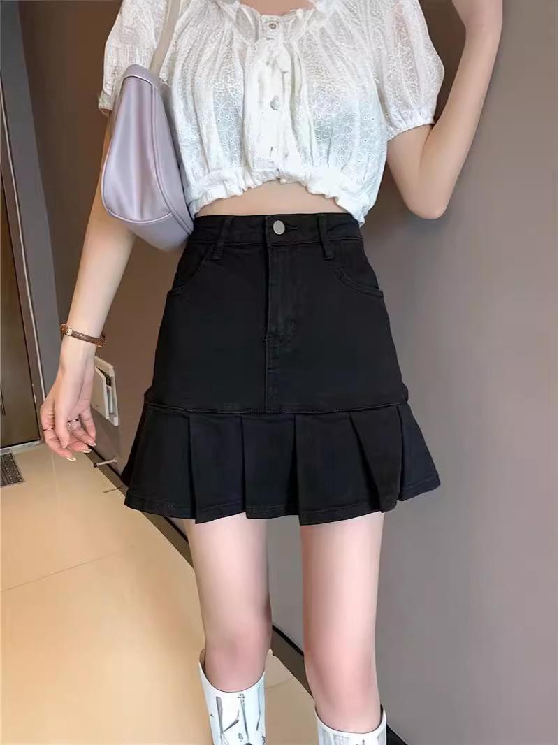 

2024 New Petite High-Waist Gray A-Line Pleated Skirt for Women XL