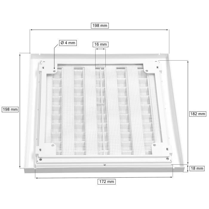 Grille d'aération - KOTARBAU - 200 x 200 mm - Plastique blanc - Moustiquaire - Lamelles réglables