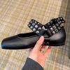 Fashion Fashion Square toe Rivet Metal buckle Women Ballet Flats Comfortable Soft Leather Mary Janes Boats Loafers Casual lazy Shoes