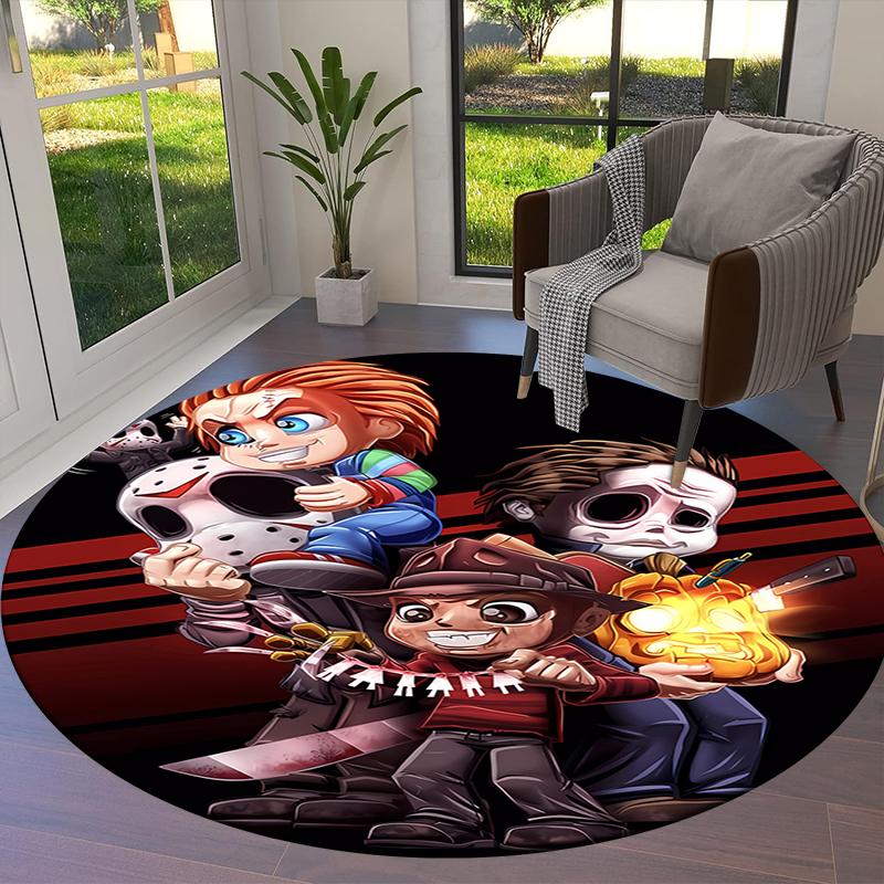 Chibi Chucky Freddy Krueger Round Area Rug,Carpet Rug for Living Room Bedroom Sofa Playroom Decor,Non-slip Floor Mat