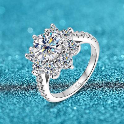 2ct 8mm Moissanite Engagement Ring for Women Sun Flower Wedding Sparkling Diamond Band 925 Sterling Silver Luxury Jewelry