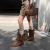 French Retro Pointed Pleated Thick Heel Medium Tube Short Boots Children 2025 New Temperament Hundred Fashion with Western Boots
