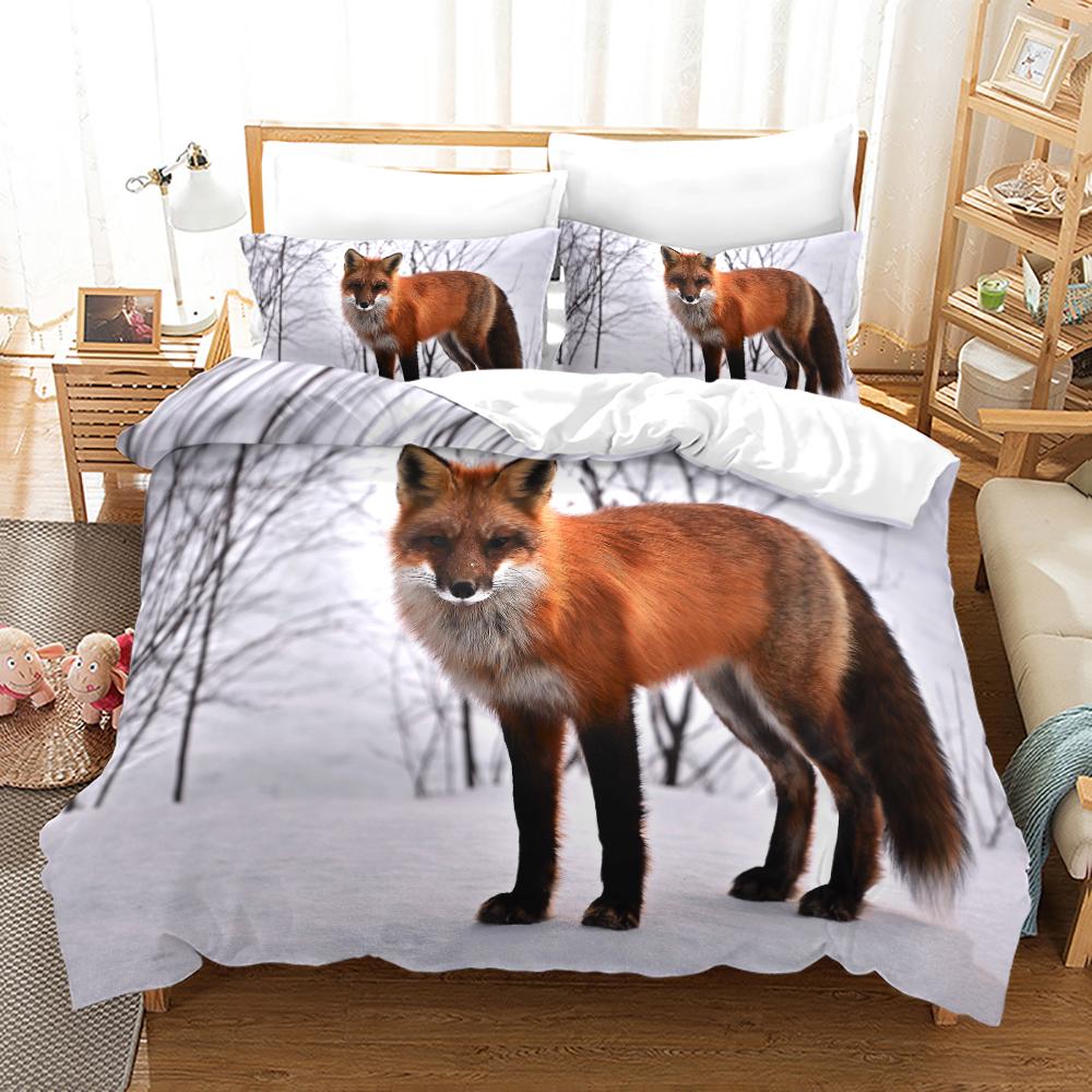 Bettbezug-Set mit Fuchs-Muster, Queen-Bettwäsche-Set für Jungen und Mädchen, Tiermotiv, Fuchs-Geschenke, Polyester, Bettbezug, Kingsize, Twin, Full Size