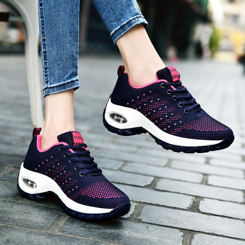 Large Size Women's Shoes Four Seasons Breathable Non-slip Fly-woven Women's Shoes Shock-absorbing Fly-woven High-soled Air Cushion Women's Shoes