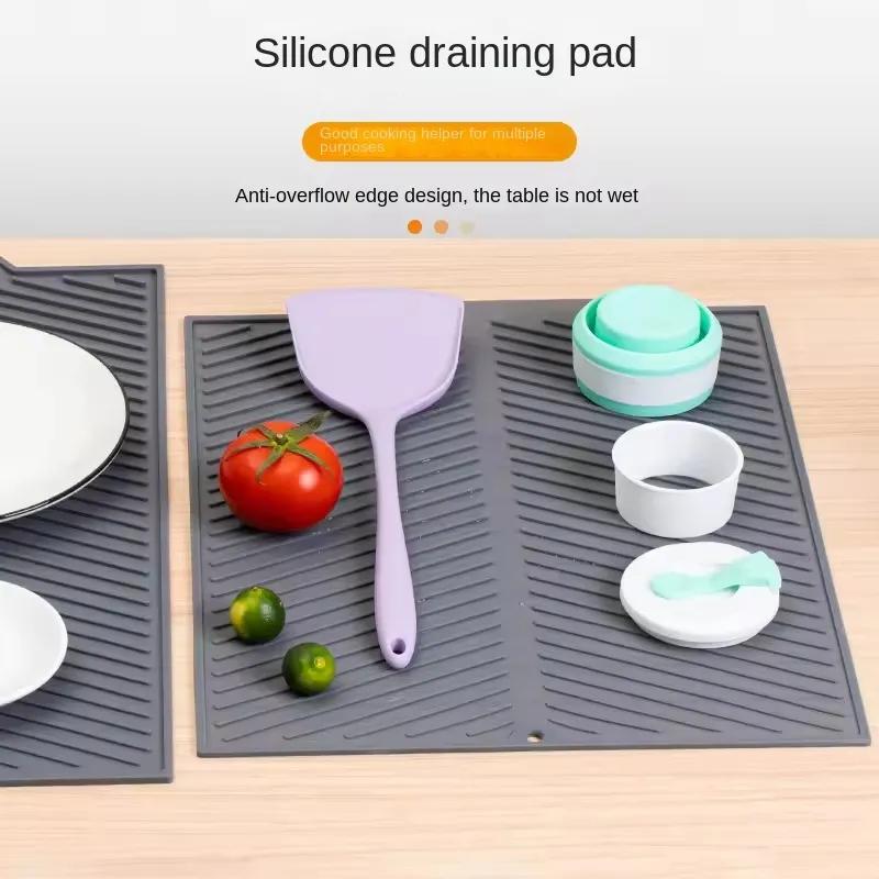 1PC Silicone Dreno Pad Secagem Tapete Potes Prato Dreno Tapete Para Cozinha Talheres Tapetes Antiderrapantes Anti-escaldante Coaster Utensílios De Cozinha
