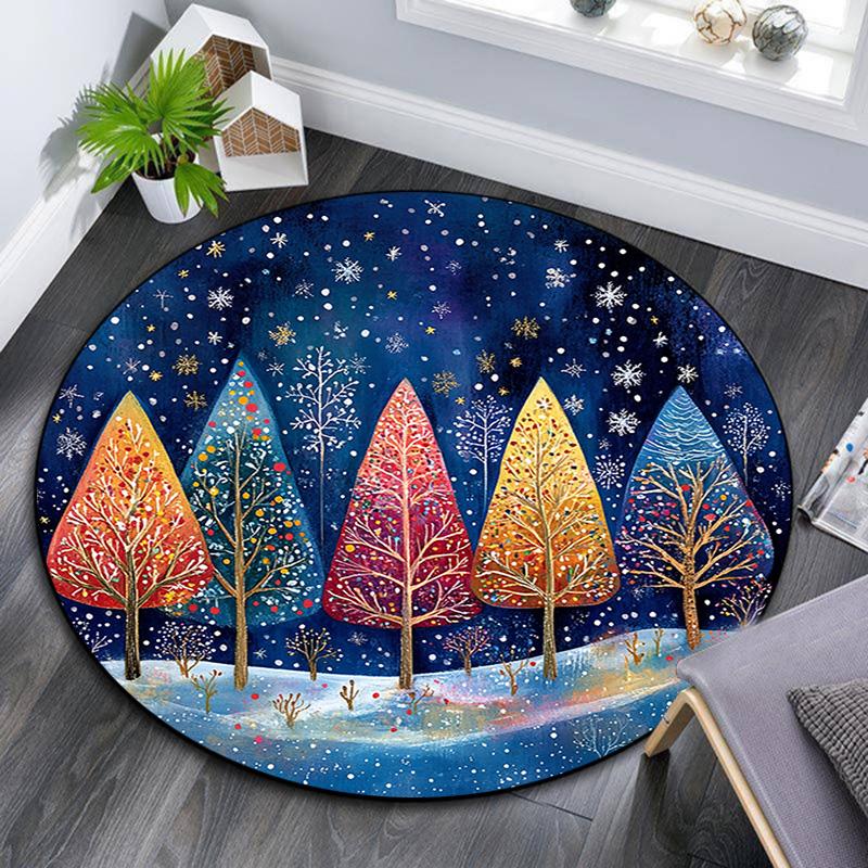 Winter Forest Round Area Rug,Carpet Rug for Living Room Bedroom Sofa Playroom Decor,Non-slip Floor Mat