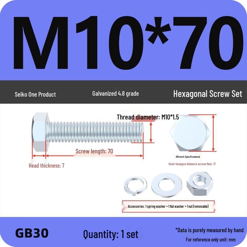 Galvanized Hex Head Bolt & Nut Set - Grade 4.8, Sizes M4 To M30