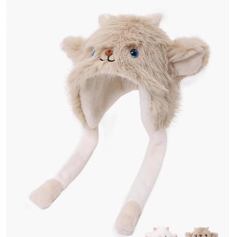 Winter cartoon small cashmere hat shows a small atmosphere Lei Feng hat keeps warm, pinches the ears and moves, cute and versatile