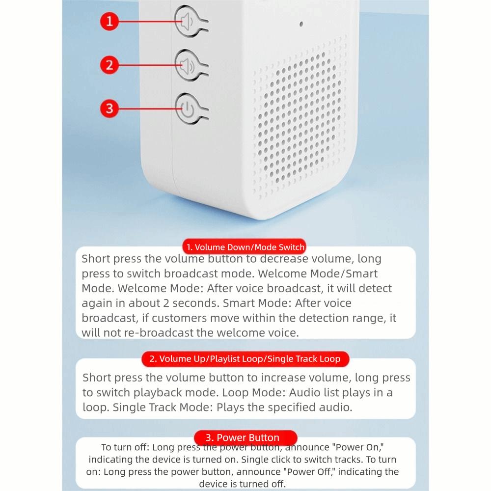 PIR Motion Detector Welcome Doorbell Recording Function Door Bell Chime  Supermarket Security