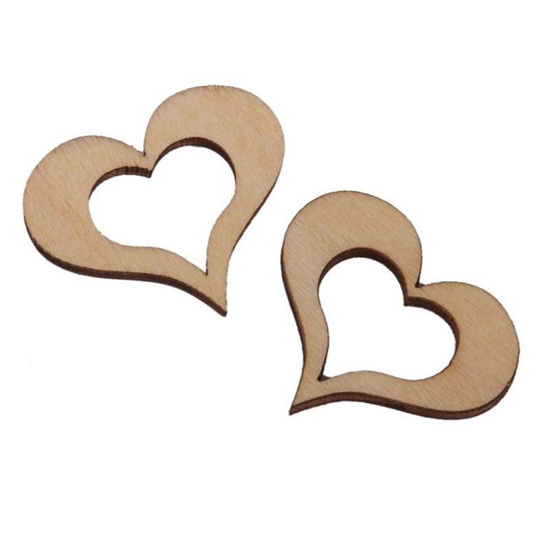 50 Pcs Art Cuts Mini Mixed Wooden Buttons Hearts Embellishments for Craft