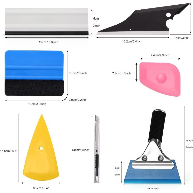 7PCS Car Glass Window Tint Tools - Protective Film Wrap Set Included Scraper, Window Rubber Squeegee,Cutting Knife with Blades