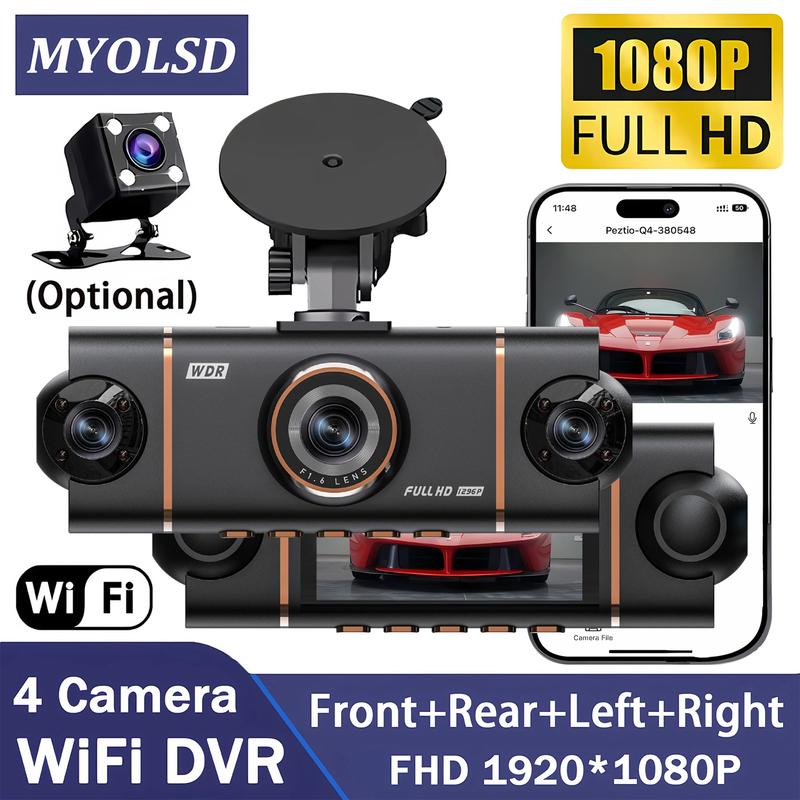 B16W Wifi-4 Lens 360 Degree Dash Cam For Cars Car DVR 1080P 4-Channel Front Camera Video Recorder Rear View Camera Night Vision